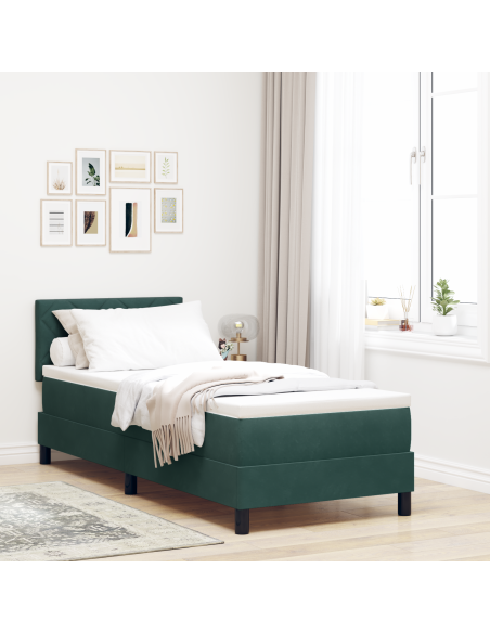 Letto Box Spring con Materasso e LED Verde Scuro 80x200 cm Velluto