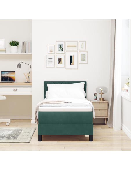 Letto Box Spring con Materasso e LED Verde Scuro 80x200 cm Velluto