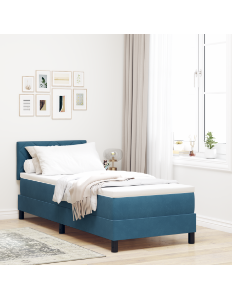 Letto a Box Spring con Materasso e LED Blu Scuro 80x200 cm in Velluto