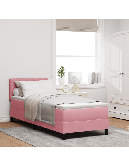 Letto Box Spring con Materasso e LED Rosa 80x200 cm Velluto