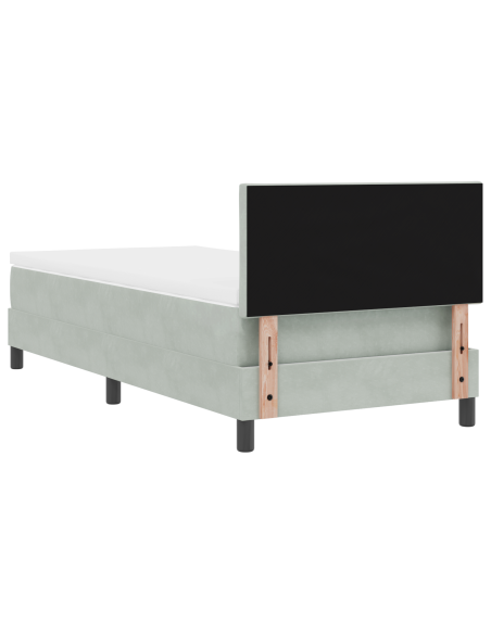 Letto Box Spring con Materasso e Luce LED Grigio Chiaro 90x190 cm Velluto