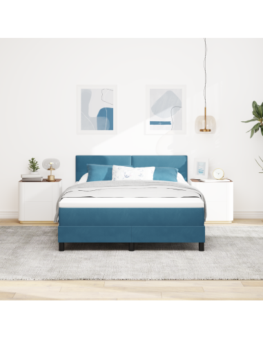 Letto a Sorgente LED con led Blu Scuro 140 x 200 cm Velluto