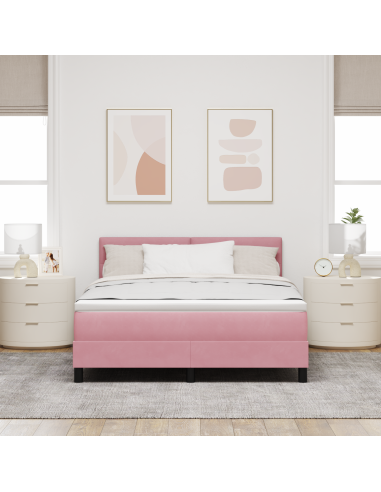 Letto a Sorgente LED con materasso Rosa 140 x 200 cm Velluto
