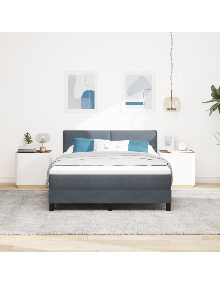 Letto Box Spring con Materasso e LED Grigio Scuro 160x200 cm Velluto