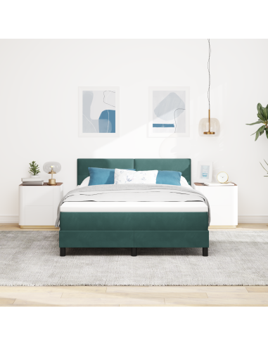 Letto a Sorgente LED con led Verde Scuro 160 x 200 cm Velluto