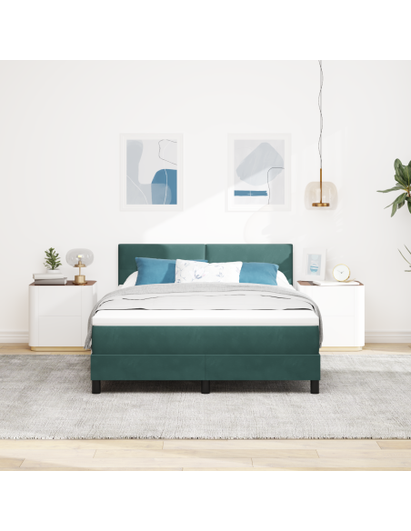 Letto Box Spring  con Materasso e LED Verde Scuro 160x200 cm Velluto
