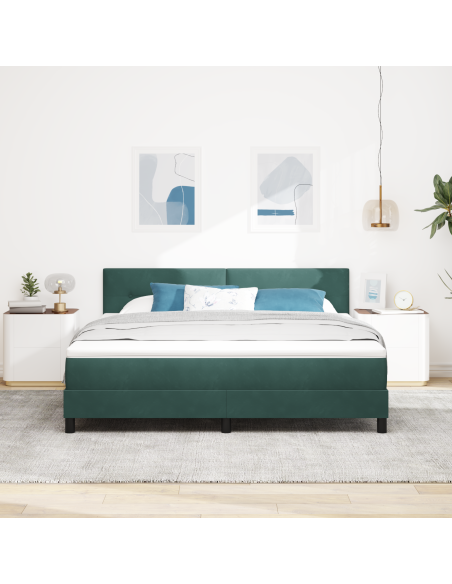 Letto a molla box con materasso e LED Verde scuro 180x200 cm in velluto