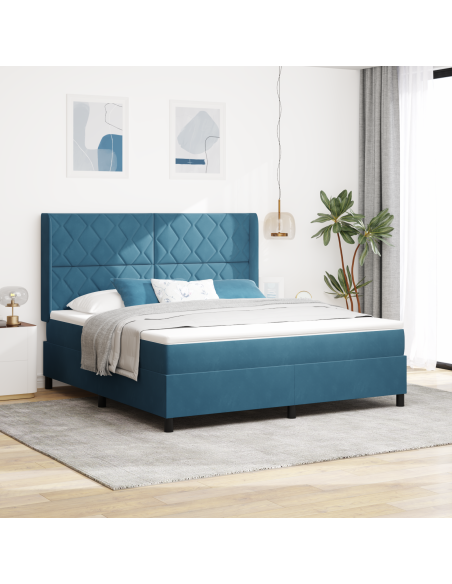 Letto Box Spring con Materasso Blu Scuro 180x200 cm in Velluto