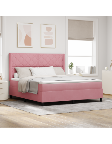 Letto a molle con materasso Rosa 180 x 200 cm Velluto