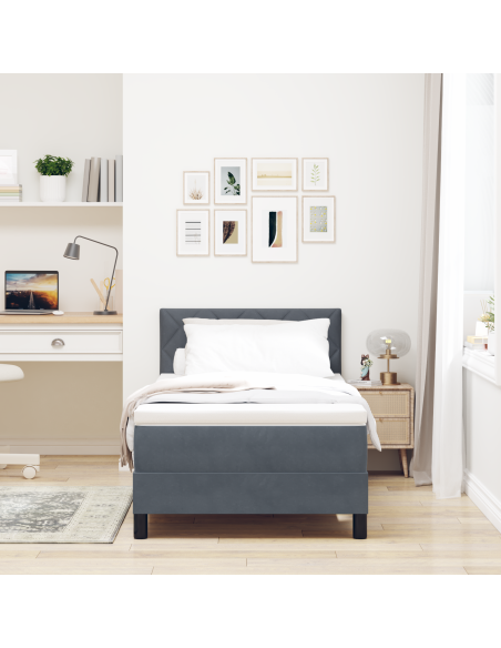 Letto Box Spring con Materasso e LED Grigio Scuro 90x190 cm Velluto