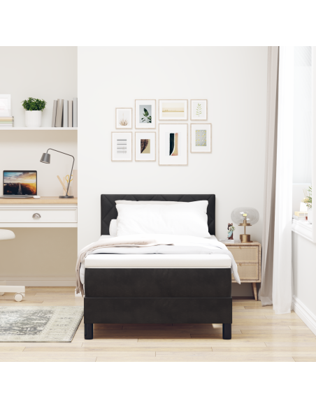 Letto a Sorgente LED con materasso Nero 90 x 190 cm Velluto