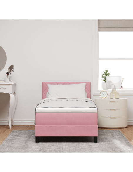 Letto a Box Spring con Materasso e LED Rosa 90x190 cm Velluto