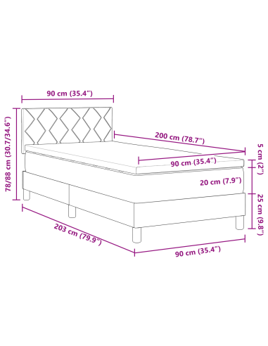Letto a Sorgente LED con led Verde Scuro 90 x 200 cm Velluto