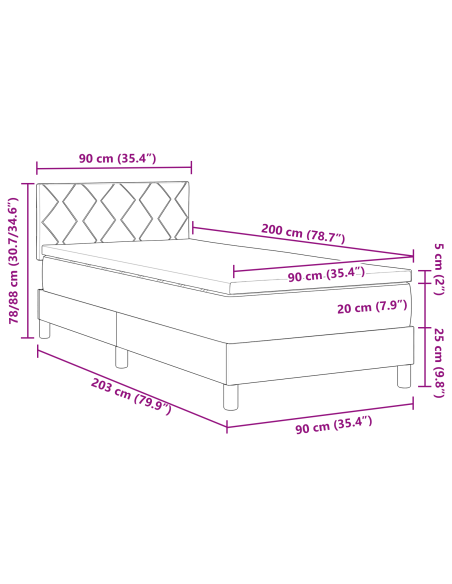Letto Box Spring con Materasso e LED Verde Scuro 90x200 cm Velluto