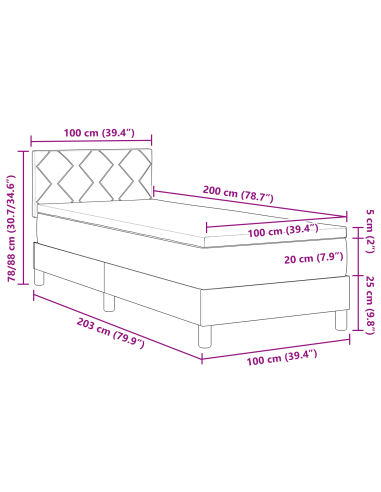 Letto a Sorgente LED con materasso Nero 100 x 200 cm Velluto