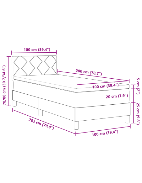 Letto a Mola con Materasso e LED Nero 100x200 cm Velluto