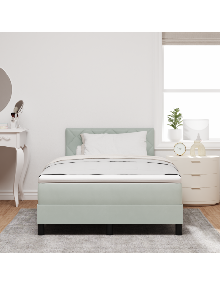 Letto a molle con materasso e luce LED grigia chiara 120x200 cm in velluto