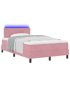 Letto a Sorgente LED con materasso Rosa 120 x 200 cm Velluto