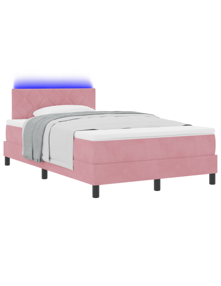 Letto a Sorgente LED con materasso Rosa 120 x 200 cm Velluto