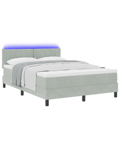 Letto a Sorgente LED con led Grigio chiaro 140 x 190 cm Velluto