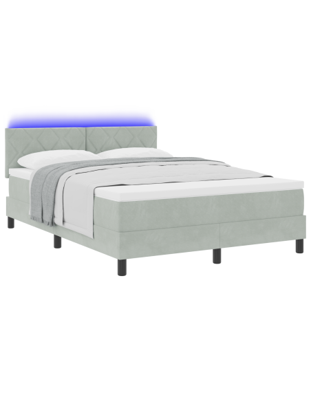 Letto Box Spring con Materasso e Luce LED Grigio Chiaro 140x190 cm Velluto