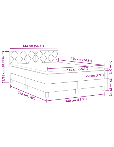 Letto a Sorgente LED con led Verde Scuro 140 x 190 cm Velluto