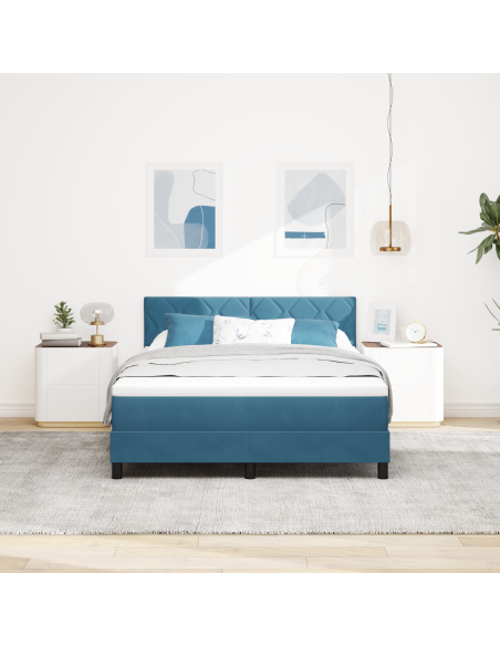 Letto con Rete e Materasso & LED Blu Scuro 140x190 cm Velluto