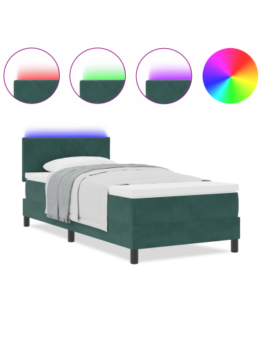 Letto a Sorgente LED con led Verde Scuro 90 x 190 cm Velluto