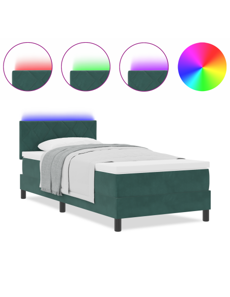 Letto a Platforma con Materasso e LED Verde Scuro 90x190 cm Velluto