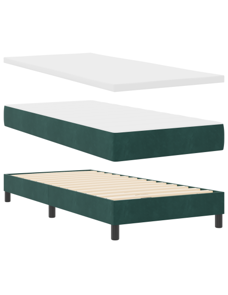 Letto a Sorgente LED con led Verde Scuro 90 x 190 cm Velluto