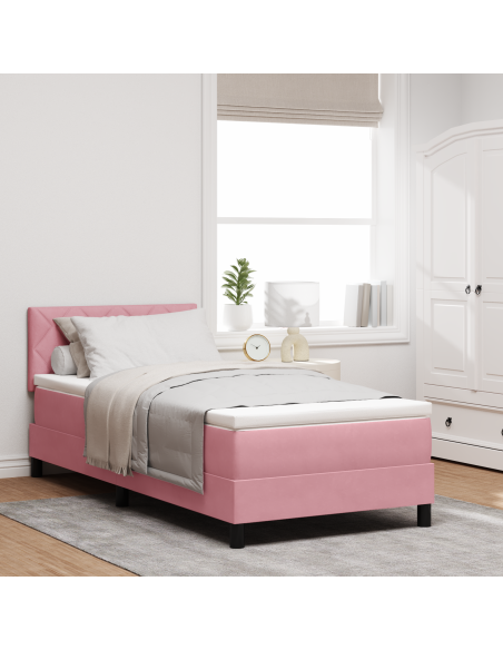 Letto a Box Spring con Materasso e LED Rosa 90x190 cm Velluto
