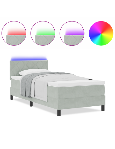 Letto a Sorgente LED con led Grigio chiaro 90 x 200 cm Velluto