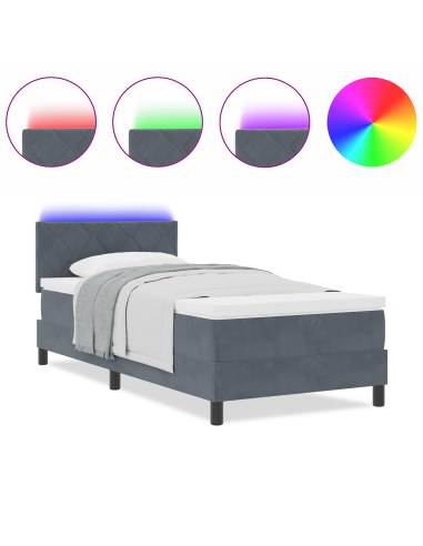 Letto a Sorgente LED con led Grigio scuro 90 x 200 cm Velluto