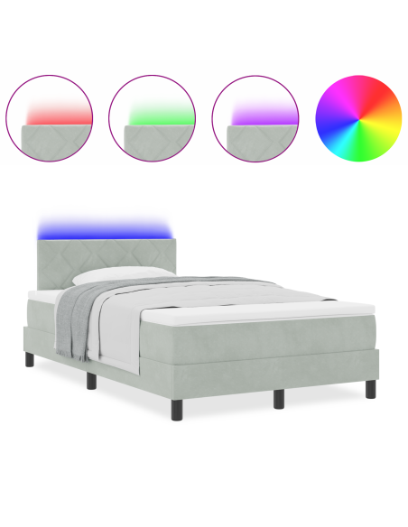 Letto con Rete a Molla e Materasso & Luce LED Grigio Chiaro 120x190 cm Velluto