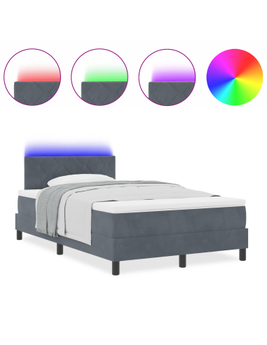 Letto a Sorgente LED con led Grigio scuro 120 x 190 cm Velluto