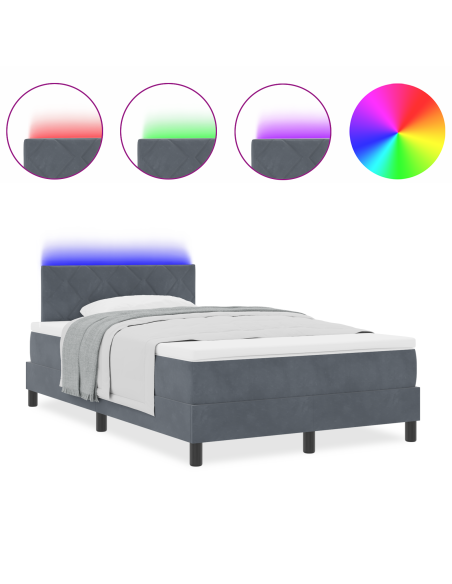 Letto a Sorgente LED con led Grigio scuro 120 x 190 cm Velluto