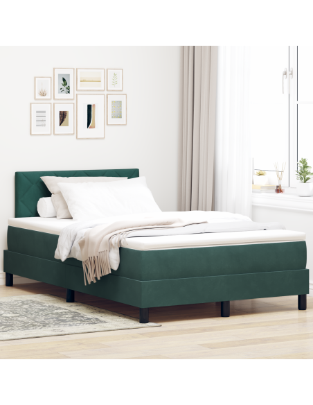 Letto a Box Spring con Materasso e LED Verde Scuro 120x190 cm in Velluto
