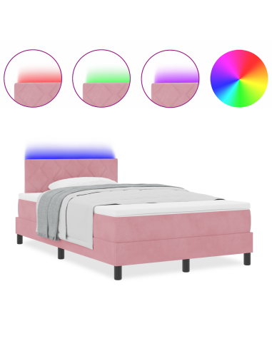 Letto a Sorgente LED con materasso Rosa 120 x 190 cm Velluto