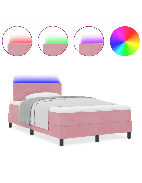 Letto a Molle con Materasso e LED Rosa 120x190 cm in Velluto