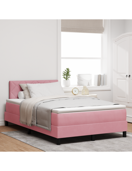 Letto a Sorgente LED con materasso Rosa 120 x 200 cm Velluto
