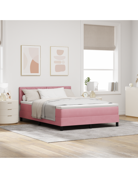 Letto a Molle  con Materasso e LED Rosa 140x190 cm in Velluto