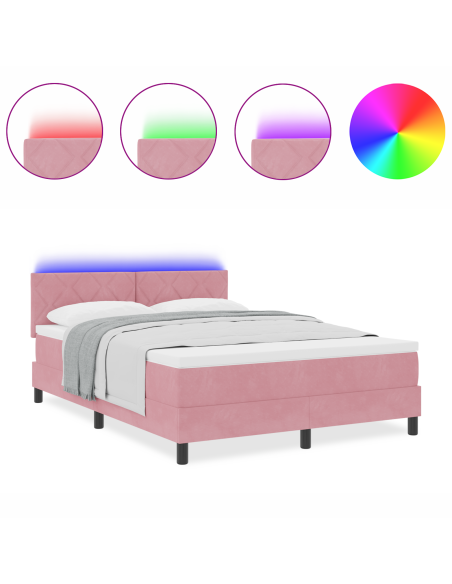 Letto a molle con materasso e LED Rosa 140x200 cm Velluto