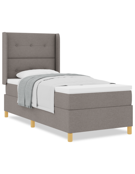 Letto Box Spring con Materasso in Tortora, 90x190 cm, Tessuto