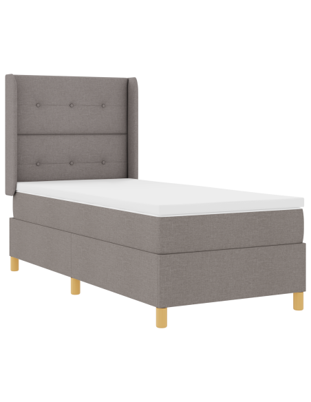 Letto Box Spring con Materasso in Tortora, 90x190 cm, Tessuto