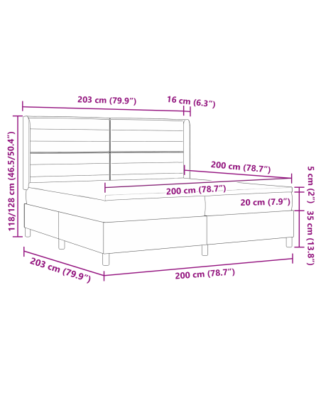 Letto Box Spring con Materasso Nero 200x200 cm in Tessuto
