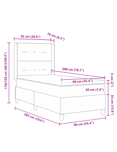 Letto a molle con materasso Grigio chiaro 90 x 200 cm Tessuto