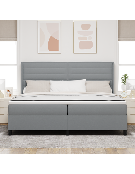 Letto Box Spring con Materasso Grigio Chiaro 200x200 cm Tessuto