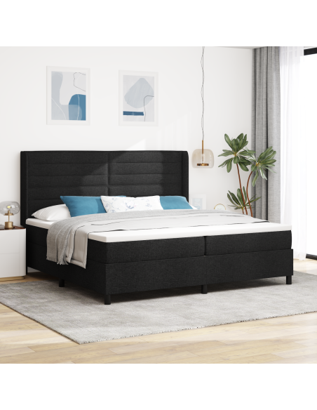 Letto Box Spring con Materasso Nero 200x200 cm in Tessuto