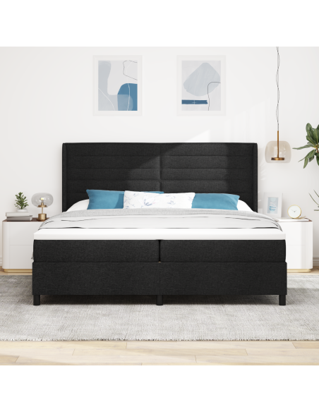 Letto Box Spring con Materasso Nero 200x200 cm in Tessuto