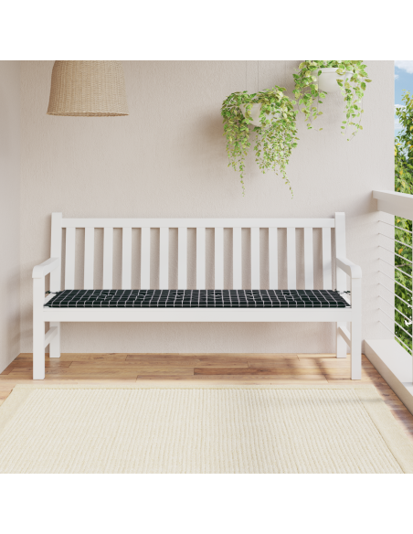 Cuscino da Panchina da Giardino - Motivo a Quadri Neri - 180 x 50 x 4 cm - Tessuto Oxford